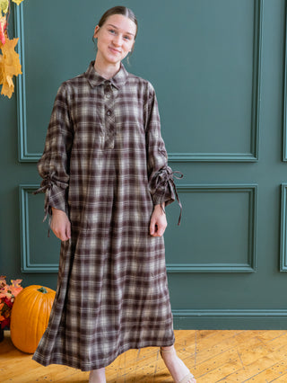 The Perfect Brown Plaid Midi Shirt Dress