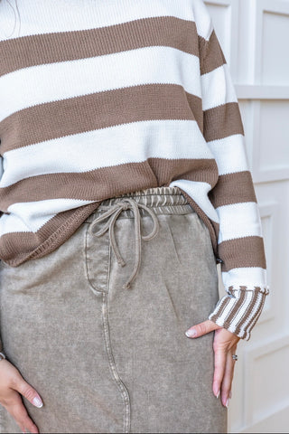 Cozy Campfire Mocha Striped Sweater