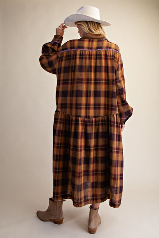 Pumpkin Patch Plaid Midi Dress