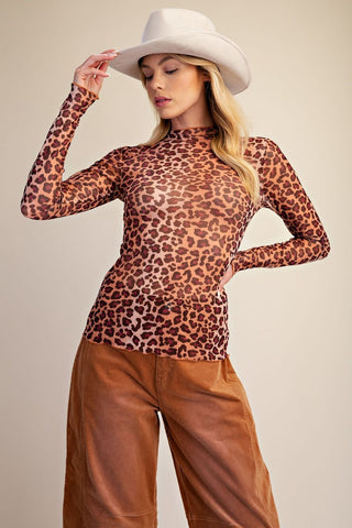 Rust Leopard Mesh Layering Top