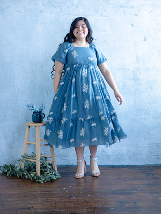 Dusty Blue Baby's Breath Embroidered Dress