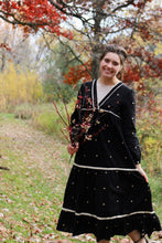 Load image into Gallery viewer, Starry Night Embroidered Black Midi Dress
