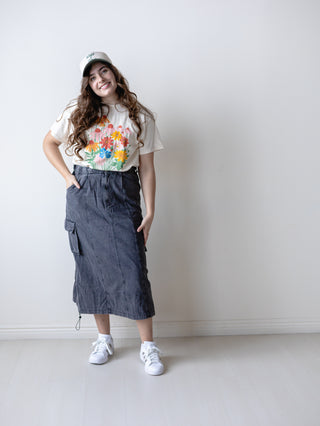 Black Denim Cargo Skirt
