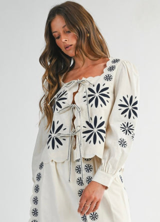 Boho Dream Embroidered Front Tie Top and Matching Skirt Set
