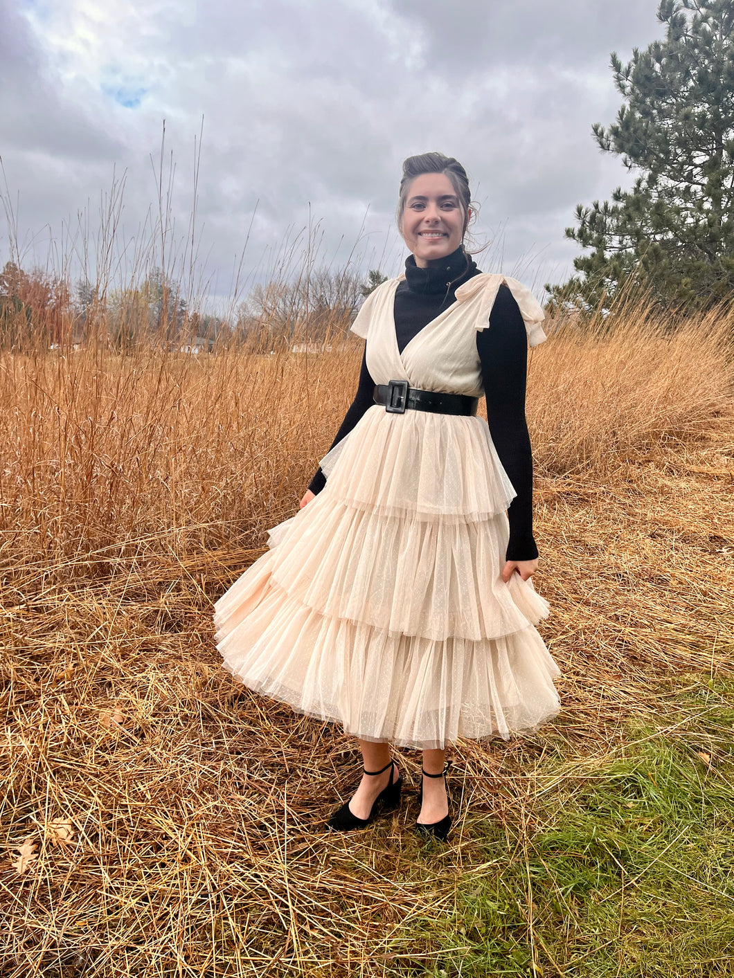 Buttercream Champaign Tulle Holiday Jumper Dress