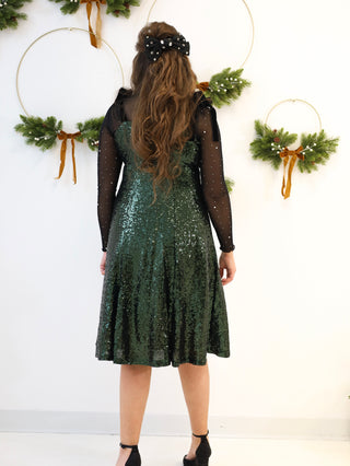 Emerald Green Holiday Sequins Dress