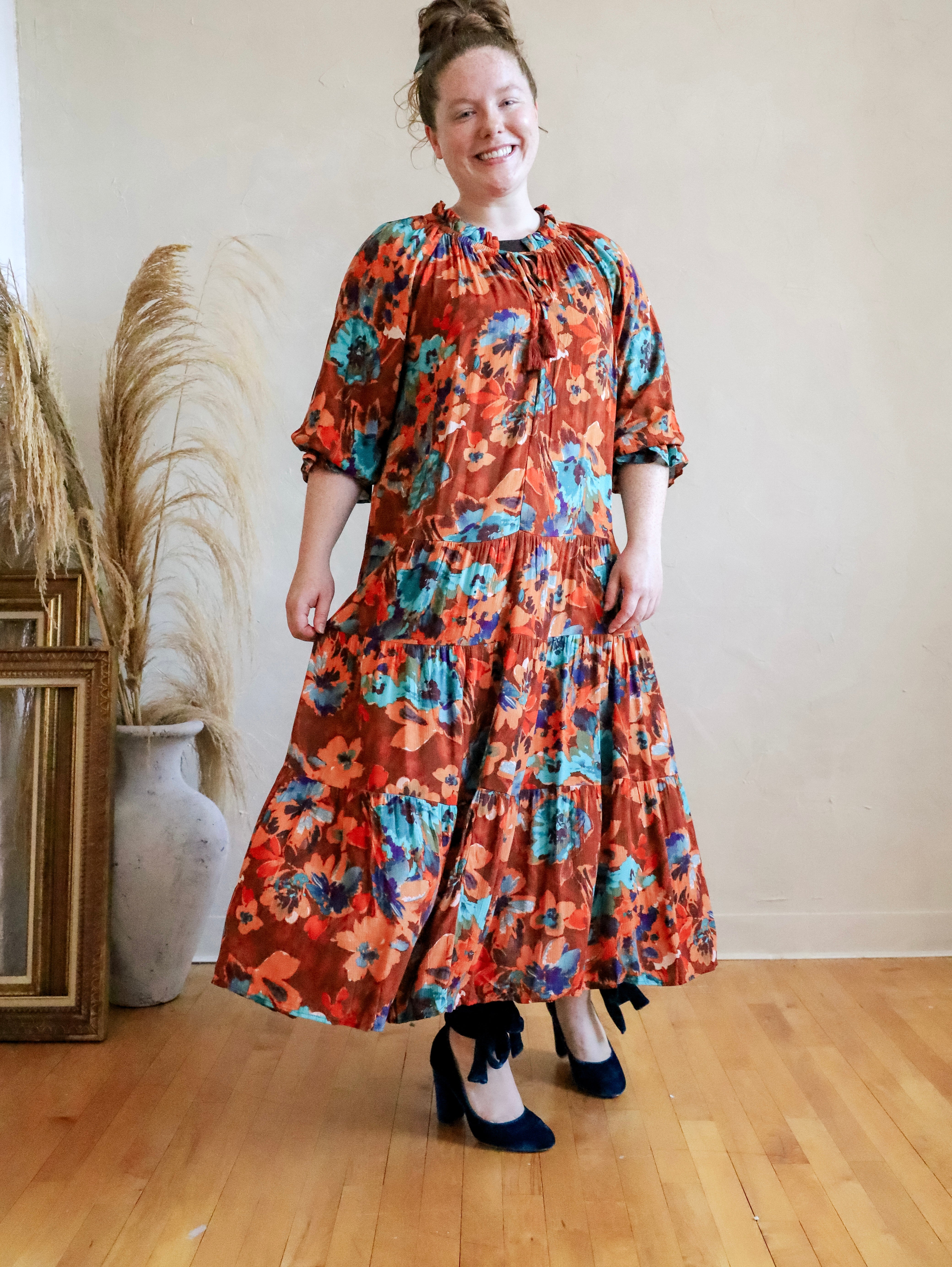 teal and orange dress Harvest Orange and Teal Floral Maxi Dress – Wild & Free Boutiques