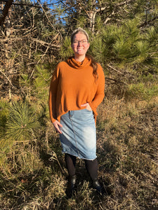 Burnt Orange Waffle Knit Turtleneck Sweater