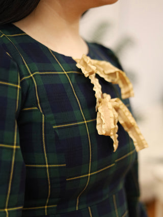 Apple Orchard Green Plaid Bow Dress
