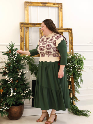 Burgundy / Cream Scalloped Bow Vest