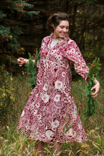 Load image into Gallery viewer, Holiday Burgundy Berries and Cream Midi Dress
