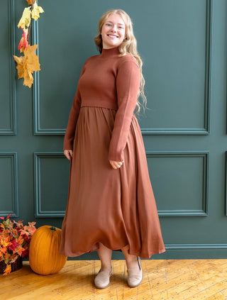 Rust Satin Sweater Top Dress