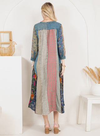 Boho Patchwork Denim Shirt Dress