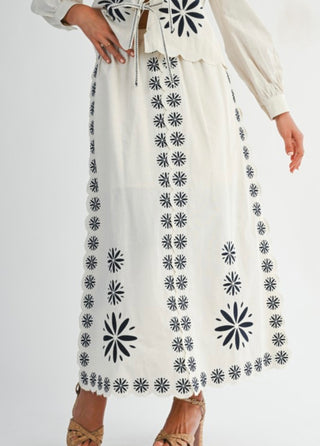 Boho Dream Embroidered Front Tie Top and Matching Skirt Set