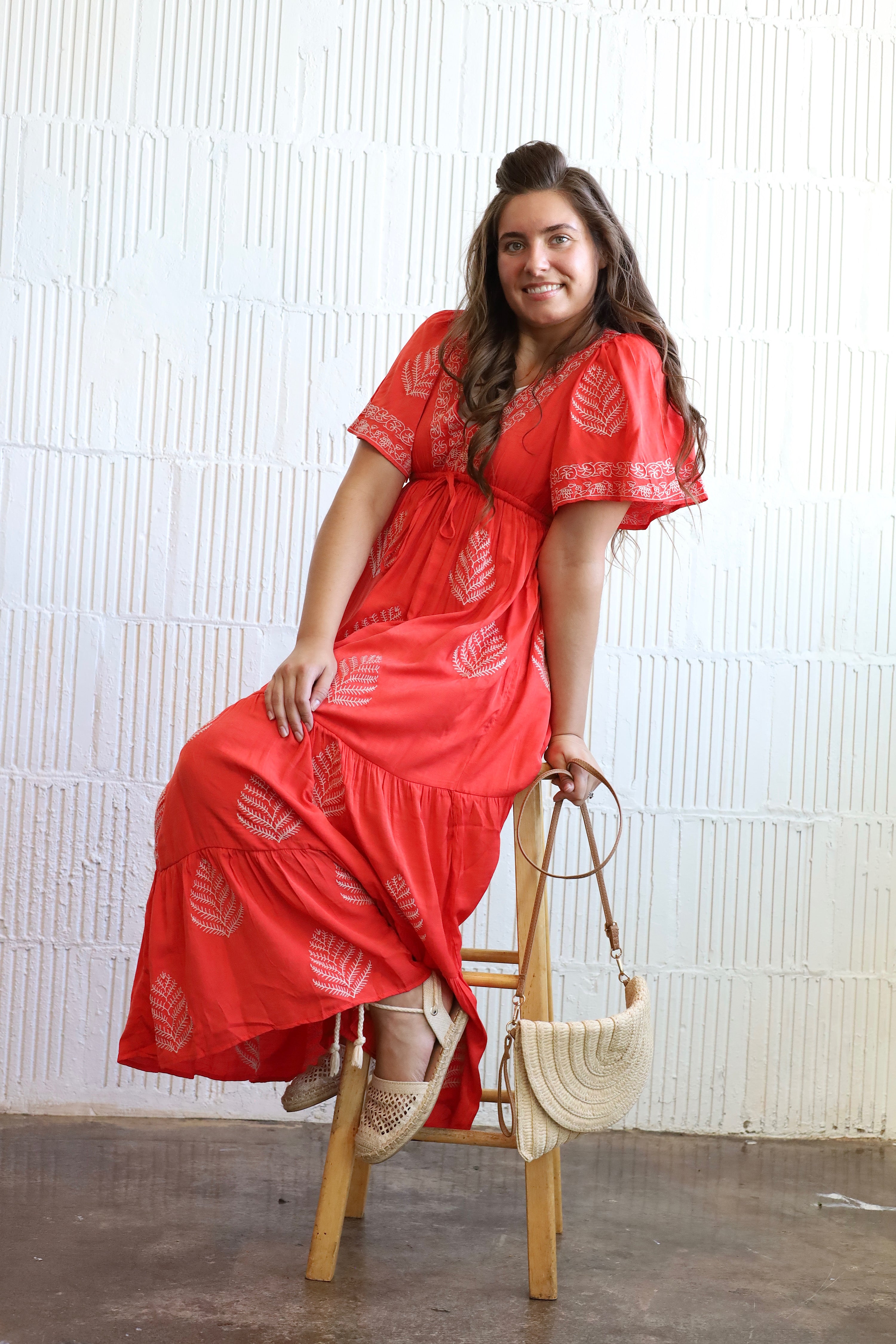 The Strawberry Red Embroidered Maxi Dress The Strawberry Red Embroidered Maxi Dress