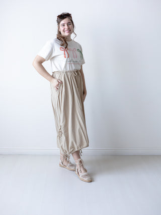 Khaki Boho Tie Maxi Skirt