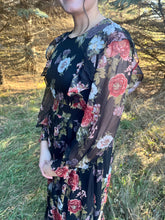 Load image into Gallery viewer, Black Floral Cut Out Chiffon Midi Dress
