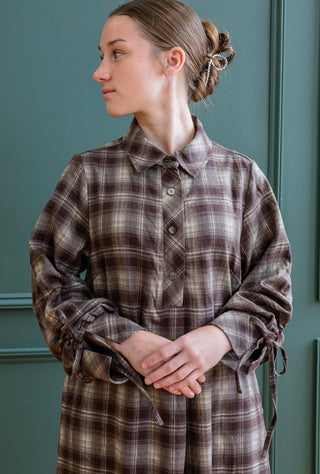 The Perfect Brown Plaid Midi Shirt Dress