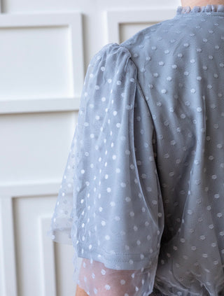 Silver Polka Dot Tulle Midi Dress