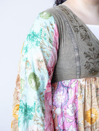 Boho Denim Colorblock Dress