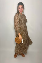 Load image into Gallery viewer, Brown Leopard Chiffon Ruffle Midi Dress
