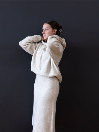 Oatmeal Cream Matching Skirt and Top Sweater Set