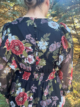 Load image into Gallery viewer, Black Floral Cut Out Chiffon Midi Dress
