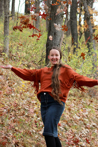 Burnt Orange Fringe Crew Neck Sweater