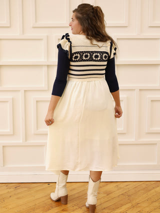 Berry Picking Navy and Cream Crochet Midi Dress