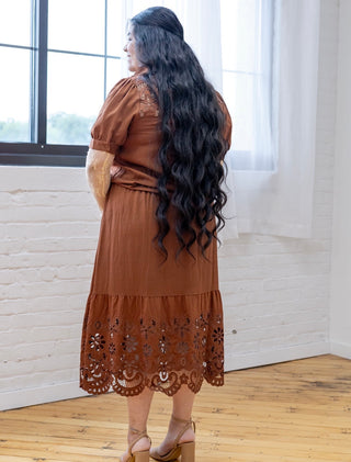 Coffee Skirt and Top Matching Eyelet Set