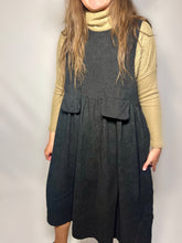 Load image into Gallery viewer, Black Corduroy Jumper Dress with Pockets
