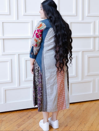 Boho Patchwork Denim Shirt Dress