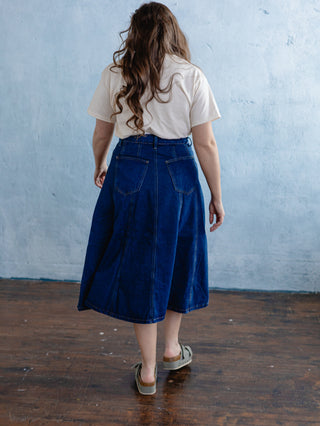Fit and Flair A-Line Denim Midi Skirt