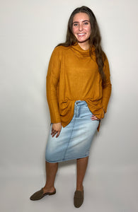 Burnt Orange Waffle Knit Turtleneck Sweater