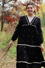 Load image into Gallery viewer, Starry Night Embroidered Black Midi Dress
