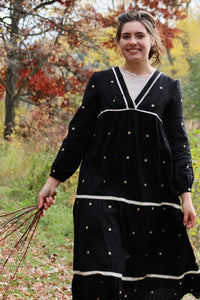 Starry Night Embroidered Black Midi Dress