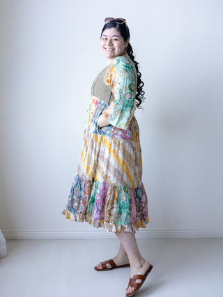 Boho Denim Colorblock Dress