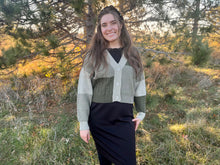 Load image into Gallery viewer, Sage Green Colorblock Patchwork Sweater
