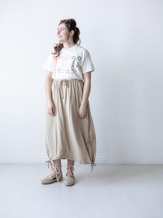 Khaki Boho Tie Maxi Skirt