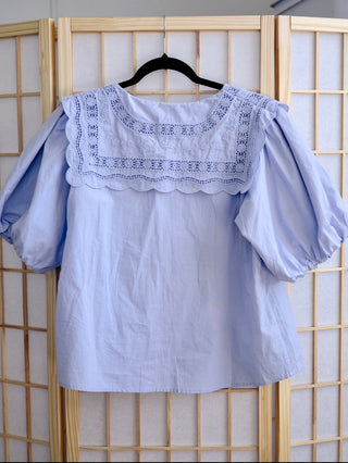 Pastel Blue Square Collar layering Top