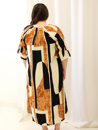 Calico Black and Brown Abstract Midi Dress
