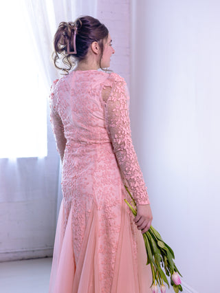Pretty in Pink Vintage Lace Appliqué and Tulle Midi Dress