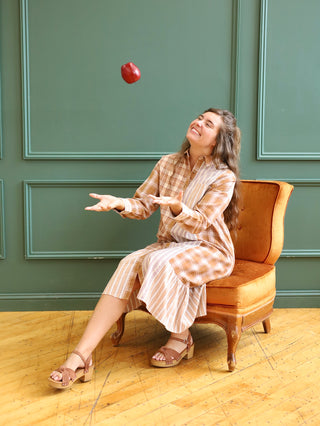 Brown Plaid Patchwork Midi Dress