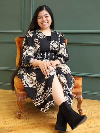 Gold and Black Tile Print Dress with Zipper Detail