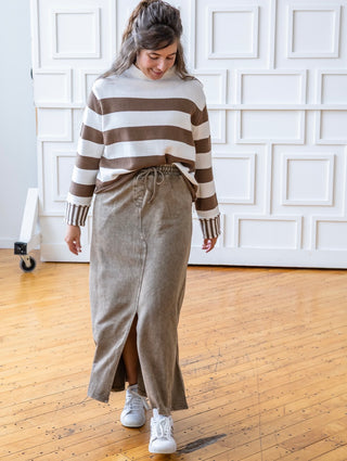 Mocha Drawstring Maxi Sweatskirt
