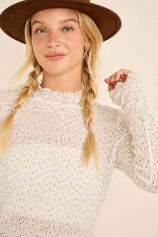 White 3D Embossed Floral Print Layering Top
