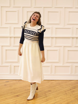 Berry Picking Navy and Cream Crochet Midi Dress