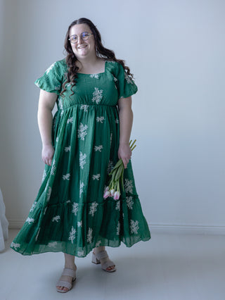 Springtime Green Baby's Breath Embroidered Dress