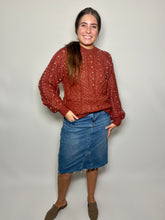 Load image into Gallery viewer, Burnt Sienna Pearl Detail Cable Knit Sweater
