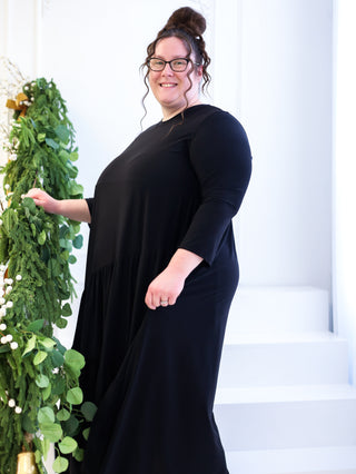 Black Asymmetrical Stitch Maxi Dress